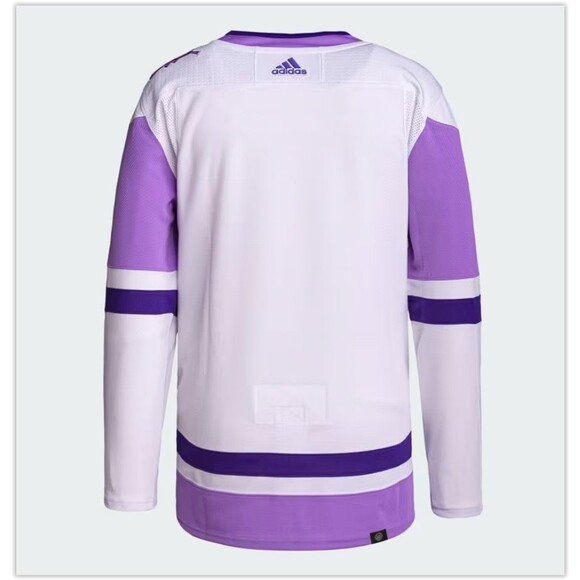 NWT SEALED RARE Adidas San Jose Sharks HOCKEY FIGHTS CANCER Purple jersey 56 2XL - Picture 5 of 6